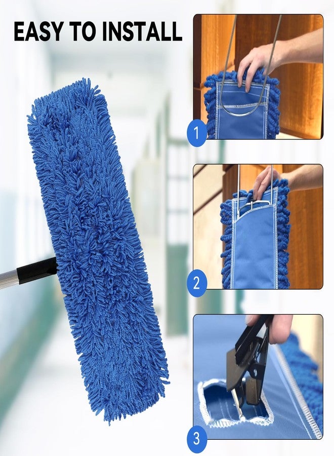 BeiLan 24 Inch Dust Mop Head: Replacement Medium Washable Commercial Mop Head Sweeper and Janitorial Replacement Blue (Blue - 24 Inch, 3 Pack) - Image 3